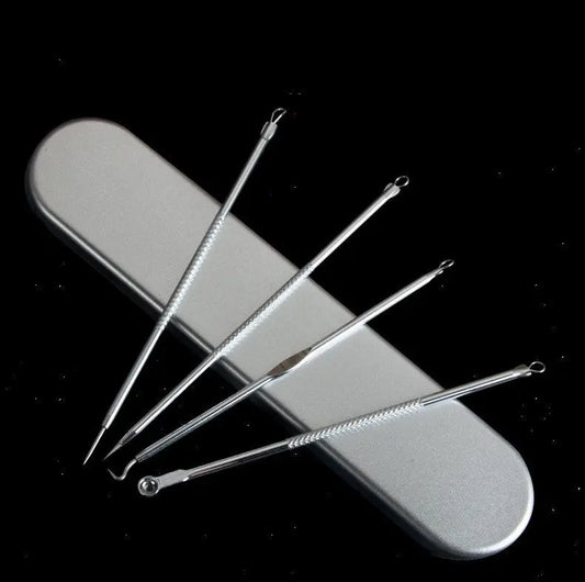 Pimple Pin Anti-acne Iron Box 4-piece Stainless Steel Double-headed Pimple Needle