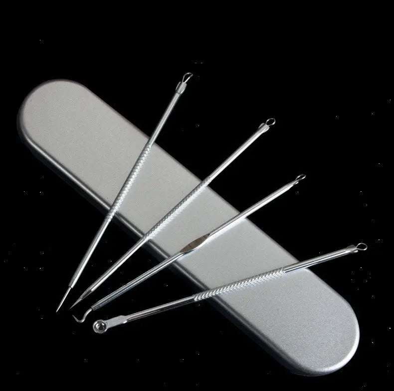 Pimple Pin Anti-acne Iron Box 4-piece Stainless Steel Double-headed Pimple Needle